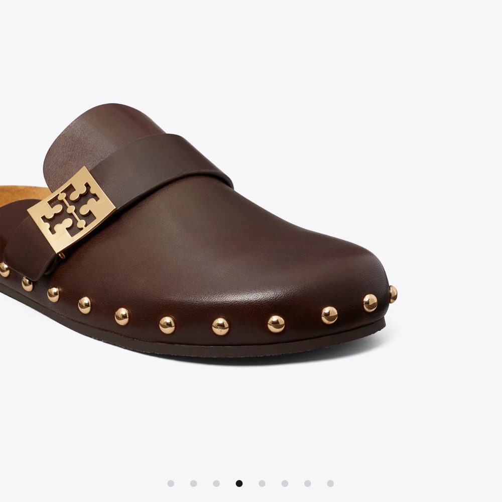 Tory Burch Men's Dark Brown Leather Loafers with Gold Studs